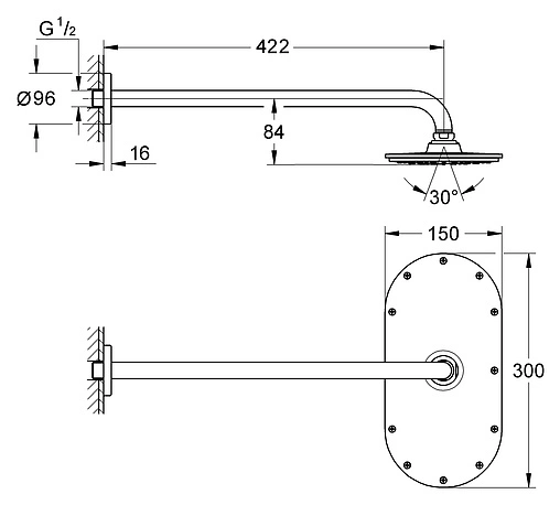 Лейка верхнего душа с настенным креплением Grohe Rainshower Veris 300 хром 26170000