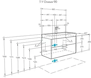 Тумба под умывальник подвесная Aquaton Оливия 90 бежевый/дуб веллингтон 1A254401OLVG0, 2