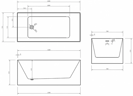 Ванна акриловая отдельностоящая Abber 150x70 AB9274-1.5
