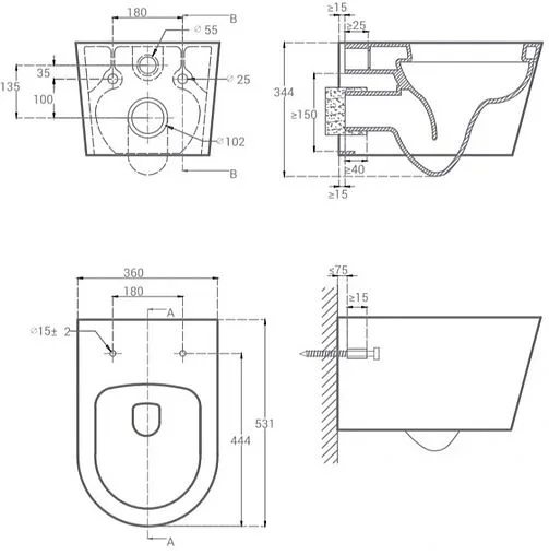 Унитаз подвесной безободковый Hansmann keramik Uno белый УНИ0014