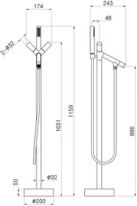Смеситель для ванны напольный Swedbe Spira хром 4009 Смеситель для ванны напольный Swedbe Spira хром 4009, 2