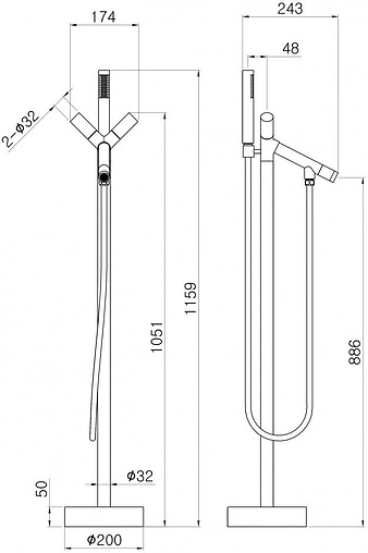 Смеситель для ванны напольный Swedbe Spira хром 4009
