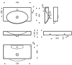 Раковина Sanita Luxe Infinity 76 белый INF76SLWB01 Раковина Sanita Luxe Infinity 76 белый INF76SLWB01, 2
