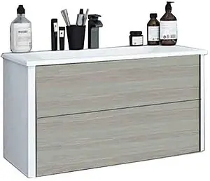 Тумба-умывальник подвесная Aquaton Брук 80 (2 ящика) дуб латте/белый, 1