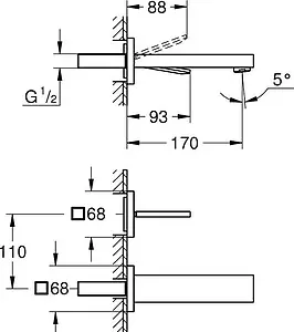Смеситель для раковины из стены Grohe Eurocube Joy хром 19997000, 2