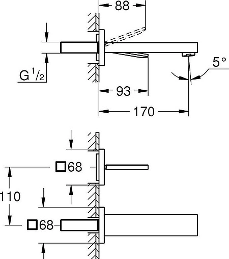Смеситель для раковины из стены Grohe Eurocube Joy хром 19997000 Смеситель для раковины из стены Grohe Eurocube Joy хром 19997000