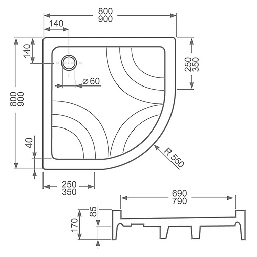 Поддон для душа акриловый средний 900x900мм Roltechnik Hawall-P 8000025