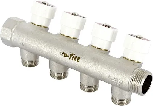 Коллектор регулирующий проходной 4 отвода ¾&quot;в/н x ½&quot;н Uni-fitt 401N3240