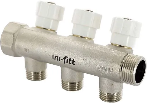 Коллектор регулирующий проходной 3 отвода ¾"в/н x ½"к Uni-fitt 400N3230 Коллектор регулирующий проходной 3 отвода ¾"в/н x ½"к Uni-fitt 400N3230