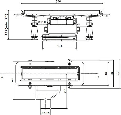 Лоток душевой Set 550мм h=52мм 0.8л/сек Pestan Confluo Premium Line 550 13100003