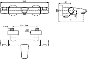 Термостат для ванны Ideal Standard Ceratherm T25 чёрный матовый A7544XG Термостат для ванны Ideal Standard Ceratherm T25 чёрный матовый A7544XG, 2