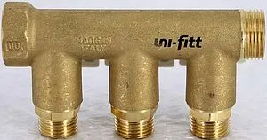 Коллектор запорный проходной 3 отвода ¾"в/н x ½"н Uni-fitt 420G3230 Коллектор запорный проходной 3 отвода ¾"в/н x ½"н Uni-fitt 420G3230, 5