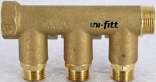 Коллектор запорный проходной 3 отвода ¾&quot;в/н x ½&quot;н Uni-fitt 420G3230