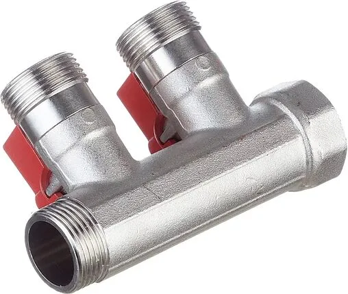 Коллектор запорный проходной 2 отвода красный ¾&quot;в/н x ¾&quot;ек Henco VB050502-ROOD