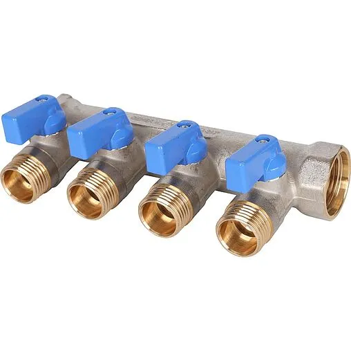 Коллектор запорный проходной 4 отвода синий ¾&quot;в/н x ½&quot;н Stout SMB 6211 341204