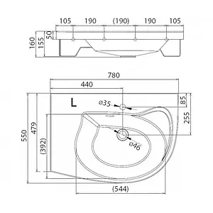 Раковина Ravak Comfort L 78 белый XJ8L1100000, 2
