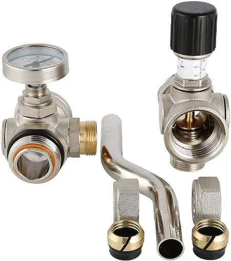 Байпас проходной с перепускным клапаном и термометром (0-80°С) 1&quot;в x 1&quot;н Valtec VT.0667T.0.0