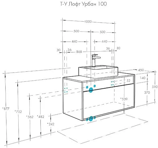 Тумба под умывальник подвесная Aquaton Лофт Урбан 100 графит/орегон 1A247701LQX60