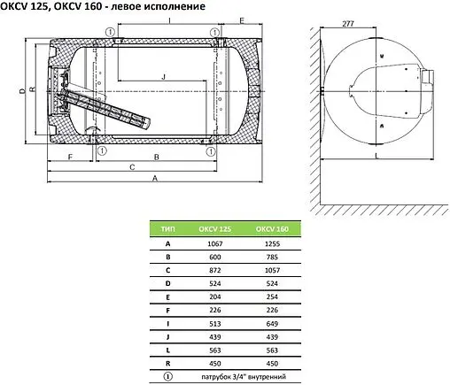 Бойлер комбинированного нагрева Drazice OKCV 125L (10 кВт) 1103408112