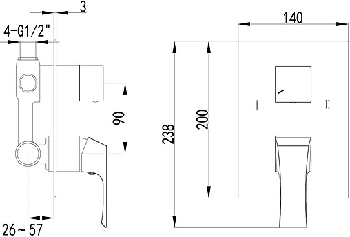 Смеситель для ванны скрытого монтажа Lemark Unit хром LM4527C