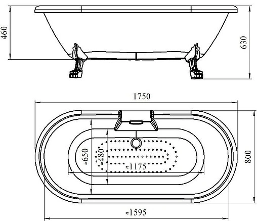 Ванна акриловая отдельностоящая Radomir Леонесса 175х80 на ножках "лев" золото 1-01-3-0-1-138 Ванна акриловая отдельностоящая Radomir Леонесса 175х80 на ножках "лев" золото 1-01-3-0-1-138