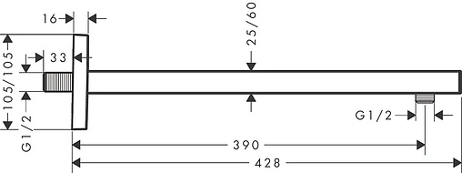 Держатель верхнего душа на стену Hansgrohe Square 390 хром 27694000