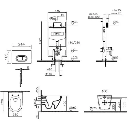 Комплект 5 в 1 VitrA S50 Rim-Ex 9003B003-7201 с кнопкой Loop 740-0580 хром глянцевый