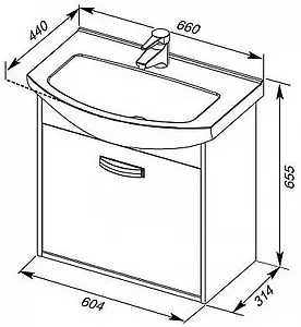 Тумба-умывальник Aquanet Грейс 65 белый/дуб кантербери 00198376+00182642, 2