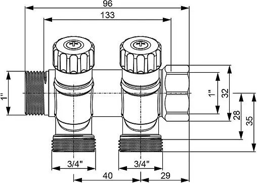Коллектор регулирующий проходной 2 отвода ¾&quot;в/н x ¾&quot;ек TECE 8730010
