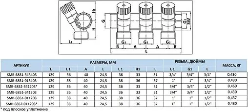 Коллектор регулирующий проходной 3 отвода 1&quot;в/н x ½&quot;к Stout SMB 6851 011203