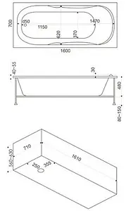Ванна акриловая Bas Рио 160х70 ЗВ00130, 2