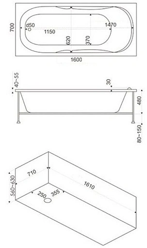Ванна акриловая Bas Рио 160х70 ЗВ00130