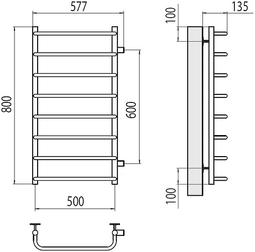 Полотенцесушитель водяной лесенка Terminus Стандарт П8 500х800 бп600 полированная сталь 4670078530394