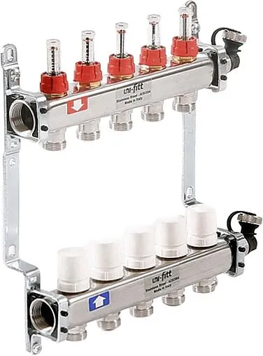 Группа коллекторная с расходомерами 5 отводов 1"в/в x ¾"ек Uni-fitt 450I4305