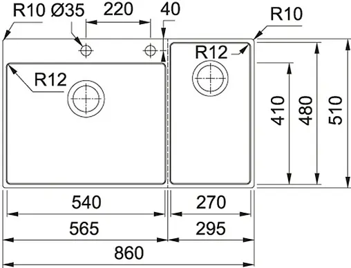 Мойка кухонная Franke Box Center BWX 220-54-27 TL R нержавеющая сталь 127.0538.259