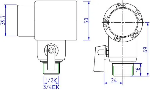 Тройник коллекторный полипропиленовый запорный красный 40 мм х ¾&quot;ек Valtec VTp.781.0.04005