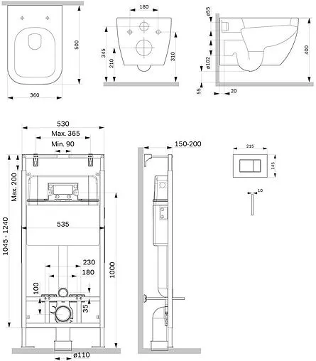 Комплект 6 в 1 Am.Pm Gem FlashClean IS100251.901701 с кнопкой хром глянцевый