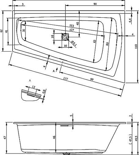 Ванна акриловая Riho STILL SMART L 170x110 B102001005