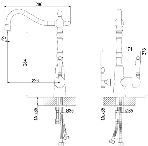 Смеситель для кухни с подключением к фильтру Rossinka хром Z35-33 Смеситель для кухни с подключением к фильтру Rossinka хром Z35-33