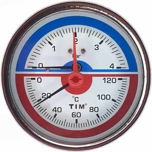 Термоманометр аксиальный TIM 80мм 4 бар 120°С ½&quot; Y-80T-4