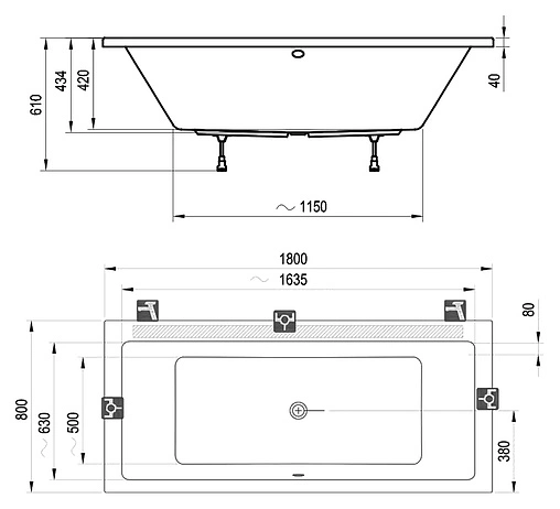 Ванна акриловая Ravak FORMY 01 180x80 C881000000