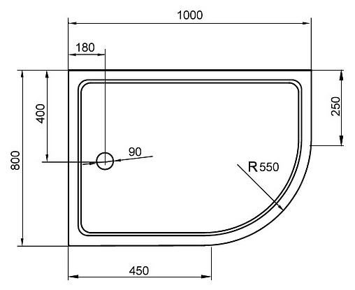 Поддон для душа Cezares Tray R550 TRAY-A-RH-100/80-550-15-W-L