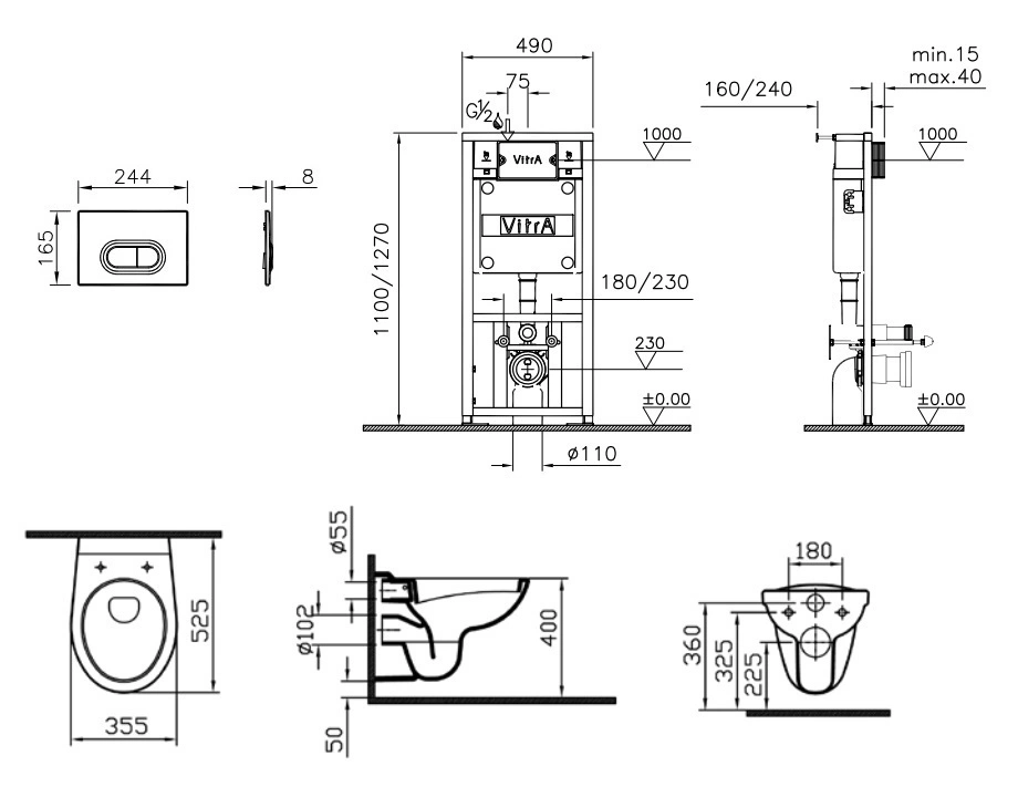 Комплект 5 в 1 VitrA Normus 9773B003-7201 с кнопкой Loop 740-0500 белый глянцевый