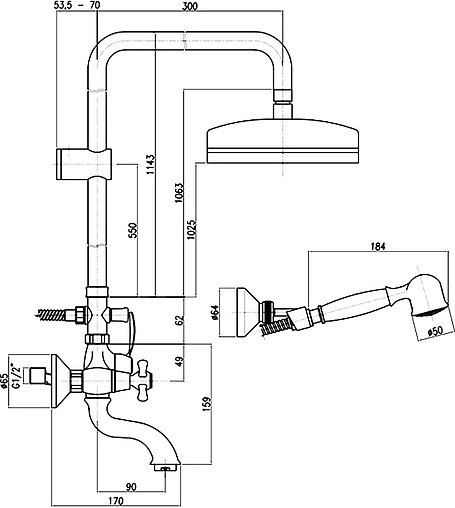 Душевая система со смесителем для ванны Fiore Margot золото 26GO0619 Душевая система со смесителем для ванны Fiore Margot золото 26GO0619