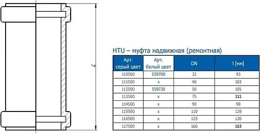 Муфта надвижная (ремонтная) внутренняя D=110мм Ostendorf HTU 115500 Муфта надвижная (ремонтная) внутренняя D=110мм Ostendorf HTU 115500