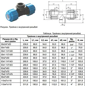Тройник компрессионный переходной 50мм x 2"в x 50мм ТПК-Аква 52500250 Тройник компрессионный переходной 50мм x 2"в x 50мм ТПК-Аква 52500250, 2