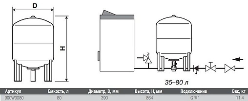 Гидроаккумулятор Uni-Fitt WS PRO 80л 10 бар 900W0080 Гидроаккумулятор Uni-Fitt WS PRO 80л 10 бар 900W0080