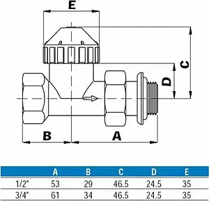 Вентиль терморегулирующий прямой ½" в/н WATTS 10001604 Вентиль терморегулирующий прямой ½" в/н WATTS 10001604, 2