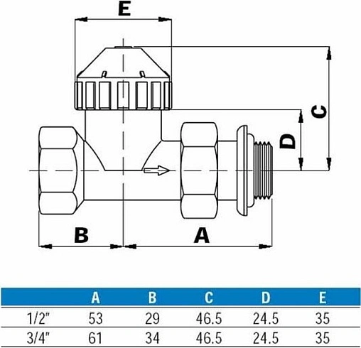 Вентиль терморегулирующий прямой ½&quot; в/н WATTS 10001604