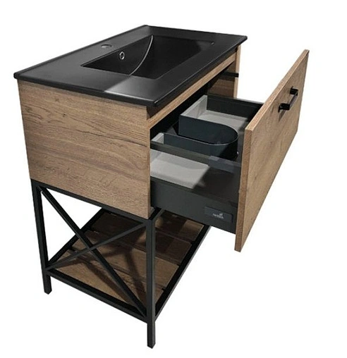 Тумба-умывальник напольная Comforty Бредфорд 75 дуб тёмный/чёрный 00004149064CF